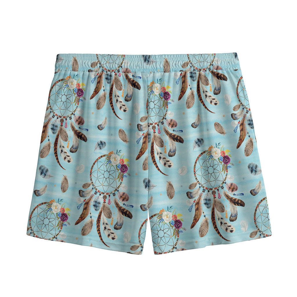 Blue Indian Dream Catcher Pattern Print Mesh Shorts
