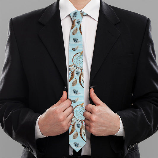 Blue Indian Dream Catcher Pattern Print Necktie