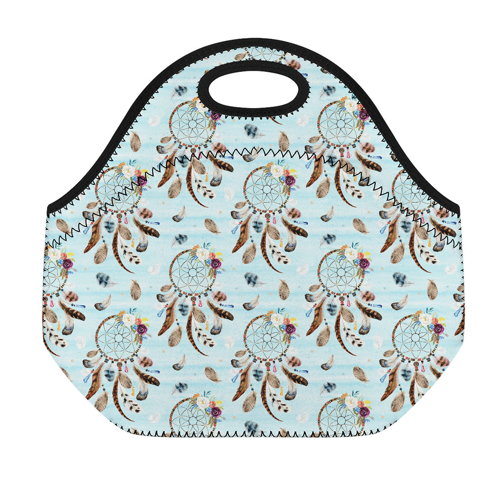 Blue Indian Dream Catcher Pattern Print Neoprene Lunch Bag