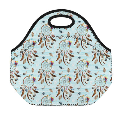 Blue Indian Dream Catcher Pattern Print Neoprene Lunch Bag
