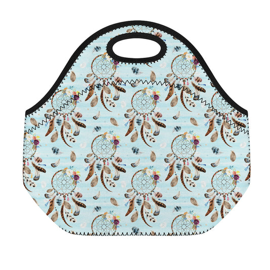Blue Indian Dream Catcher Pattern Print Neoprene Lunch Bag