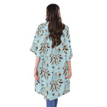 Blue Indian Dream Catcher Pattern Print Open Front Beach Cover Up