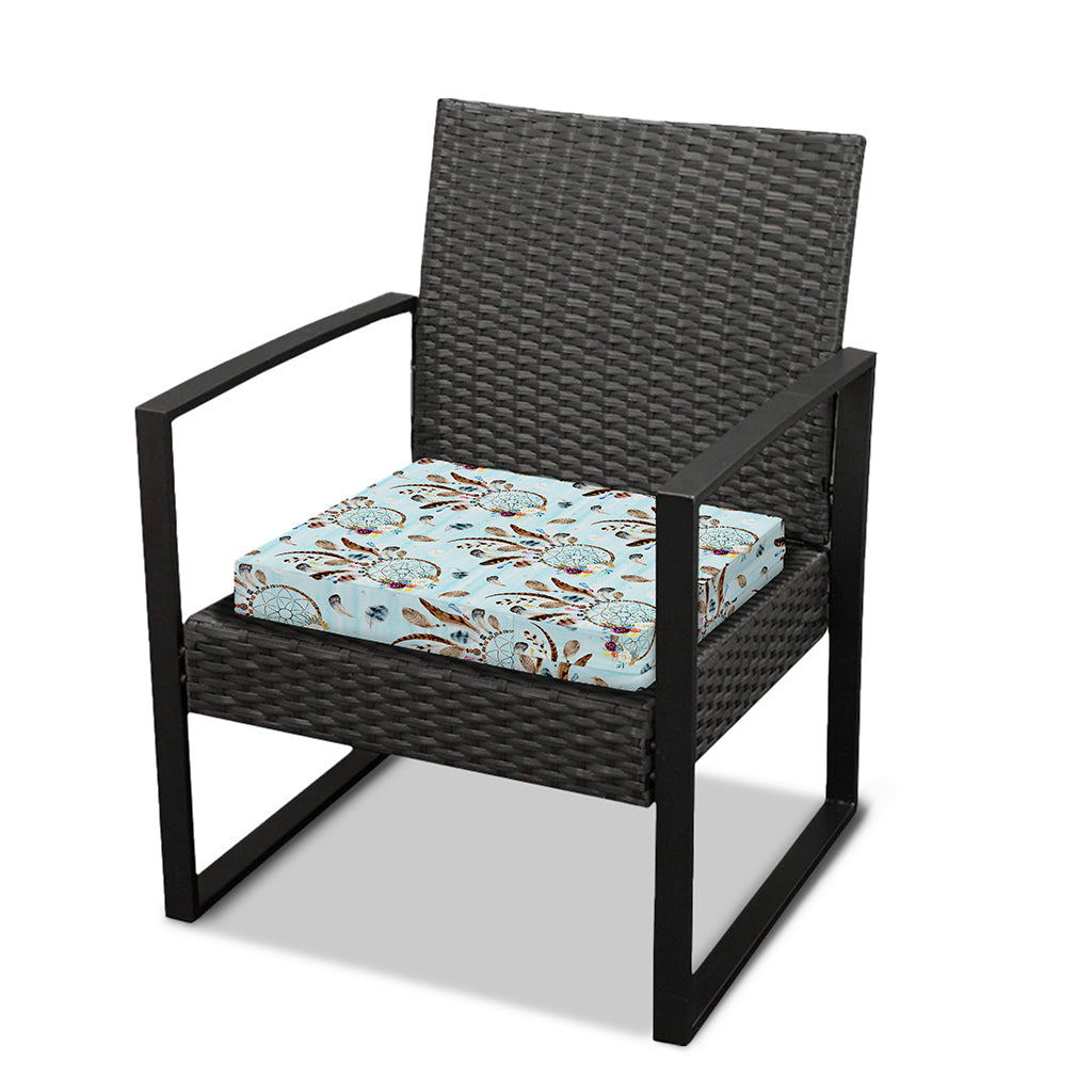 Blue Indian Dream Catcher Pattern Print Outdoor Seat Cushion Cover
