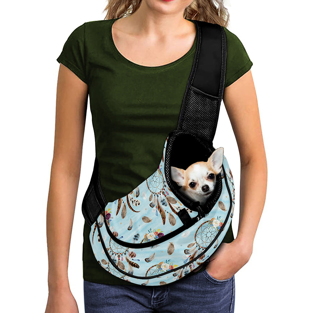 Blue Indian Dream Catcher Pattern Print Pet Sling Carrier