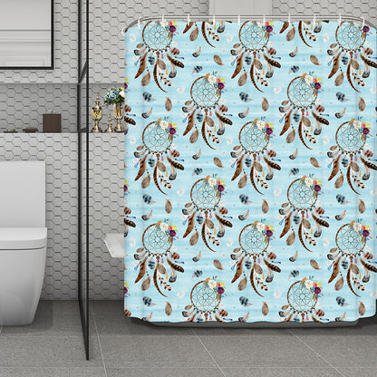 Blue Indian Dream Catcher Pattern Print Polyester Shower Curtain