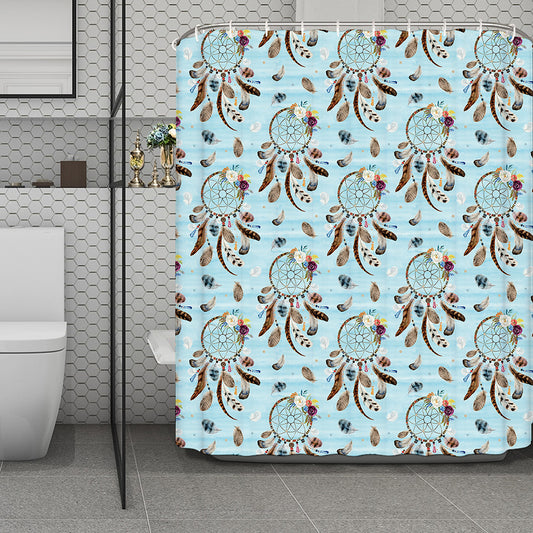 Blue Indian Dream Catcher Pattern Print Polyester Shower Curtain