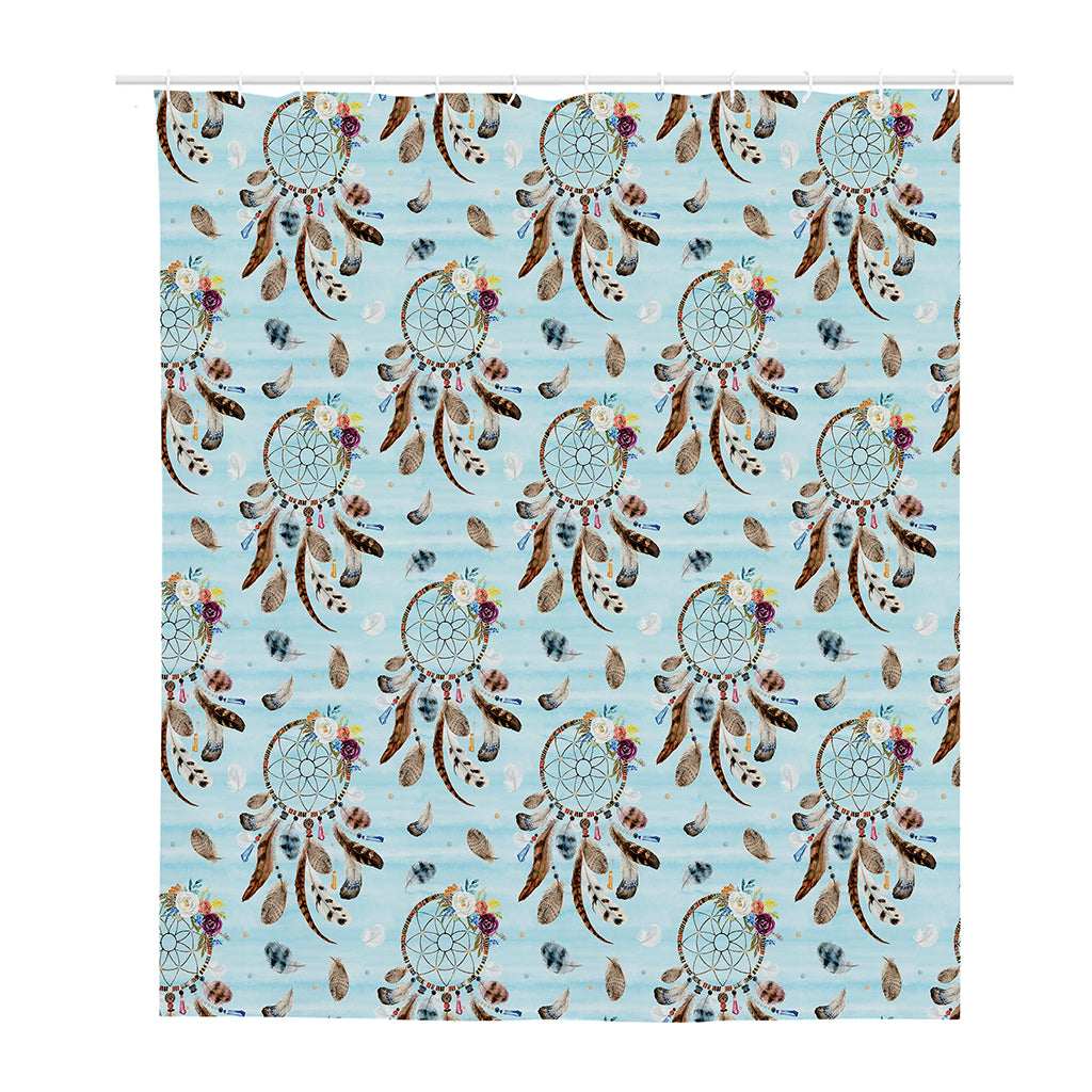 Blue Indian Dream Catcher Pattern Print Polyester Shower Curtain
