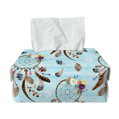 Blue Indian Dream Catcher Pattern Print Rectangle Tissue Box Cover