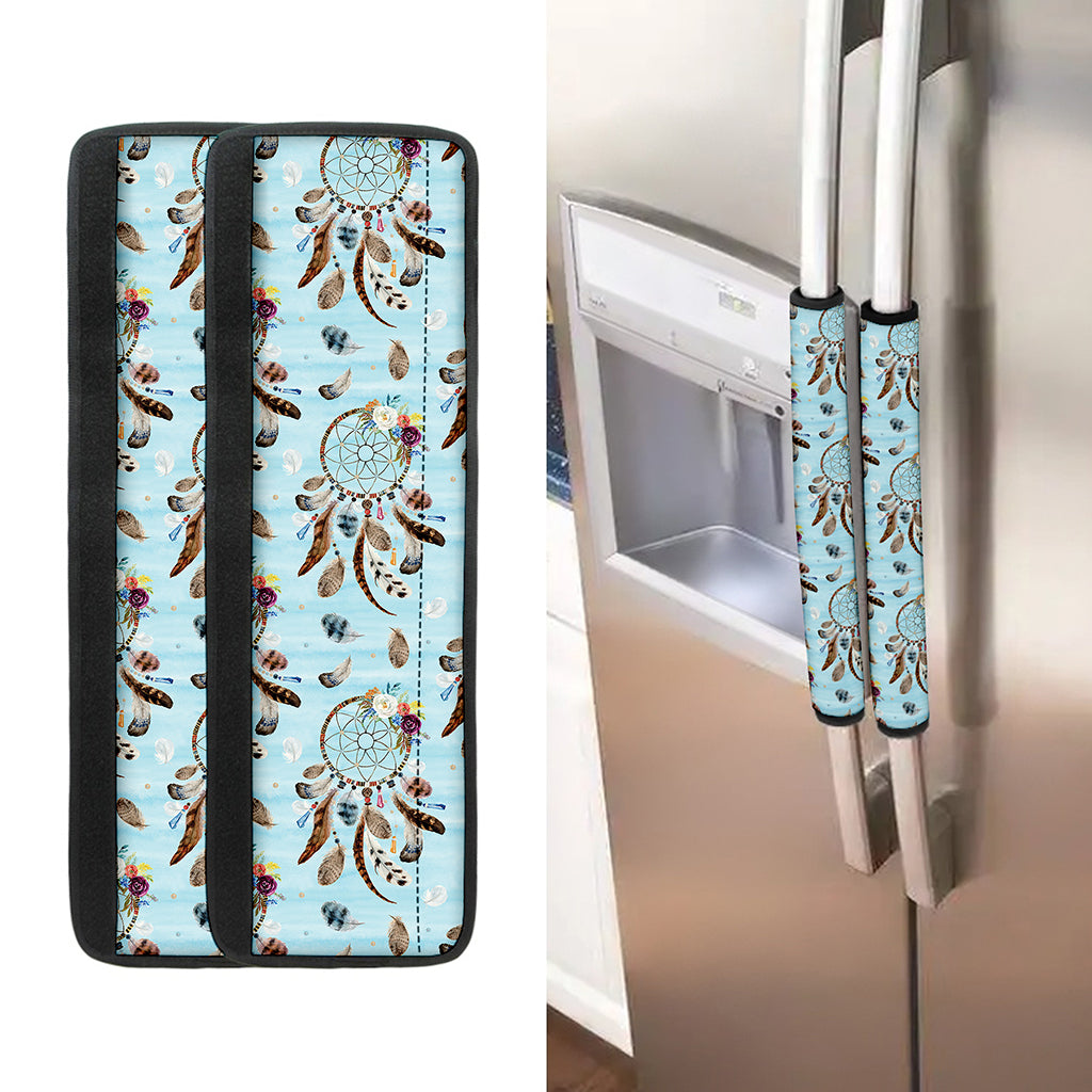 Blue Indian Dream Catcher Pattern Print Refrigerator Handle Covers