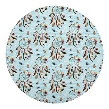 Blue Indian Dream Catcher Pattern Print Round Blanket