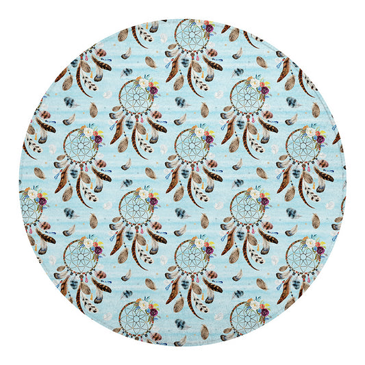 Blue Indian Dream Catcher Pattern Print Round Blanket