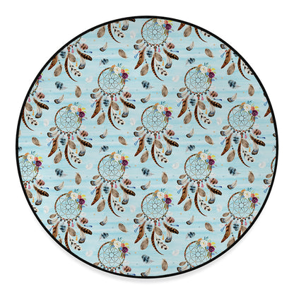 Blue Indian Dream Catcher Pattern Print Round Floor Mat