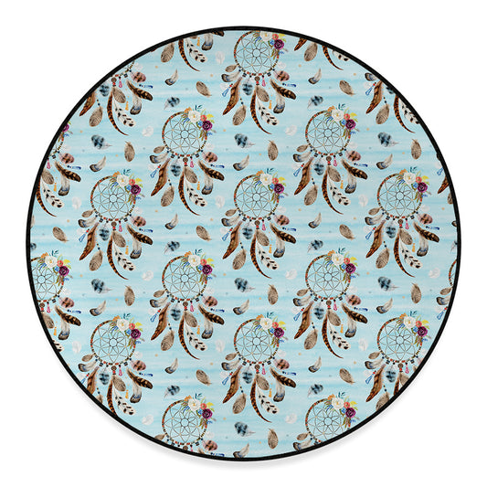 Blue Indian Dream Catcher Pattern Print Round Floor Mat
