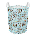 Blue Indian Dream Catcher Pattern Print Round Laundry Basket