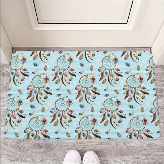 Blue Indian Dream Catcher Pattern Print Rubber Doormat