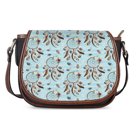 Blue Indian Dream Catcher Pattern Print Saddle Bag