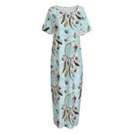 Blue Indian Dream Catcher Pattern Print Short Sleeve Long Nightdress