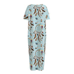 Blue Indian Dream Catcher Pattern Print Short Sleeve Long Nightdress