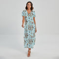 Blue Indian Dream Catcher Pattern Print Short Sleeve Maxi Dress