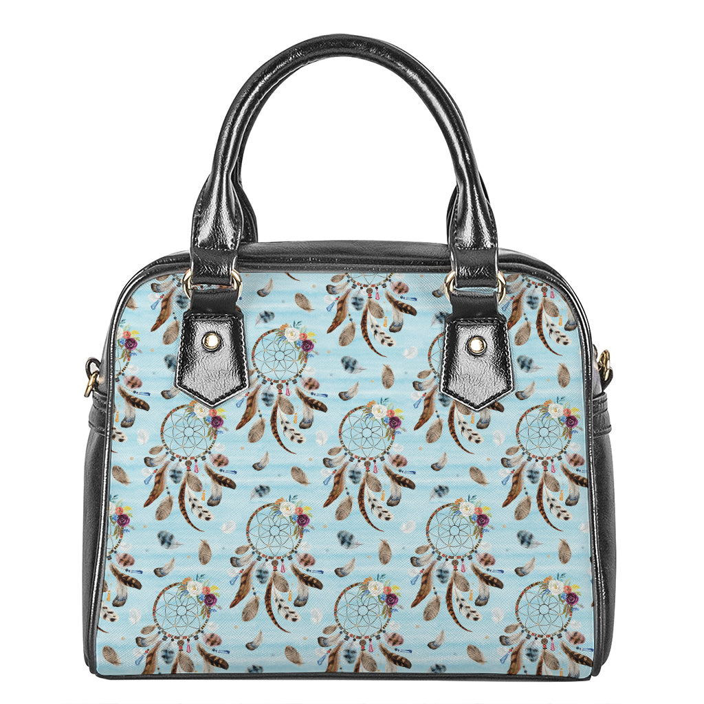Blue Indian Dream Catcher Pattern Print Shoulder Handbag