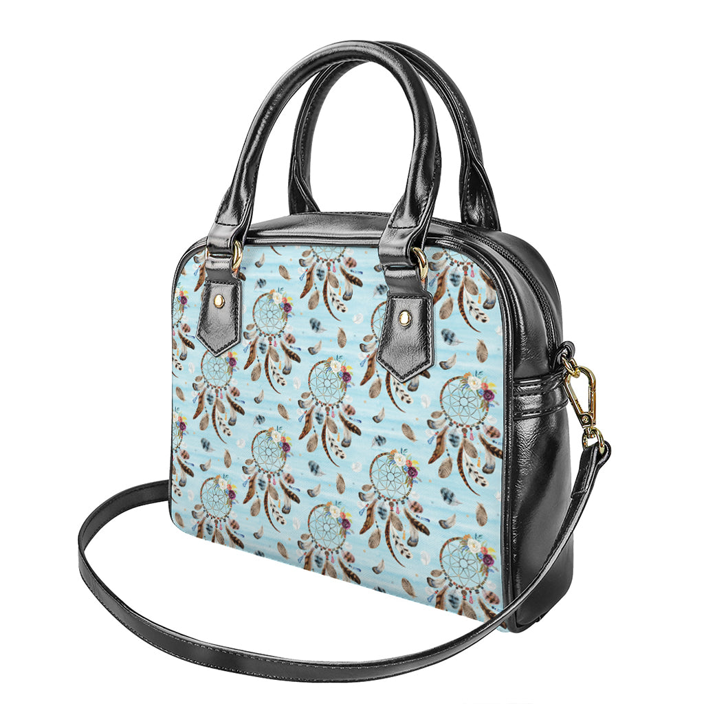 Blue Indian Dream Catcher Pattern Print Shoulder Handbag