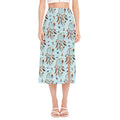 Blue Indian Dream Catcher Pattern Print Side Slit Midi Skirt