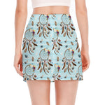 Blue Indian Dream Catcher Pattern Print Side Slit Mini Skirt