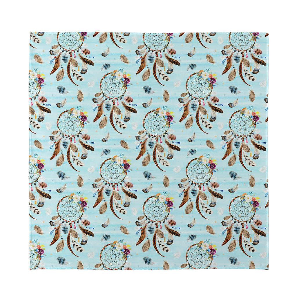 Blue Indian Dream Catcher Pattern Print Silk Bandana