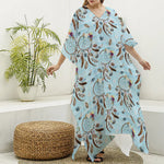 Blue Indian Dream Catcher Pattern Print Silk V-Neck Kaftan Dress