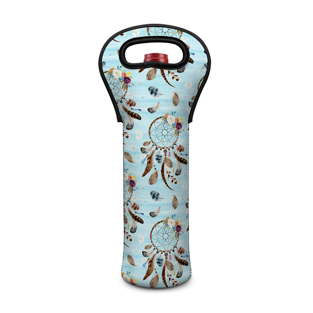 Blue Indian Dream Catcher Pattern Print Single Neoprene Wine Tote