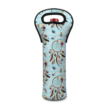 Blue Indian Dream Catcher Pattern Print Single Neoprene Wine Tote
