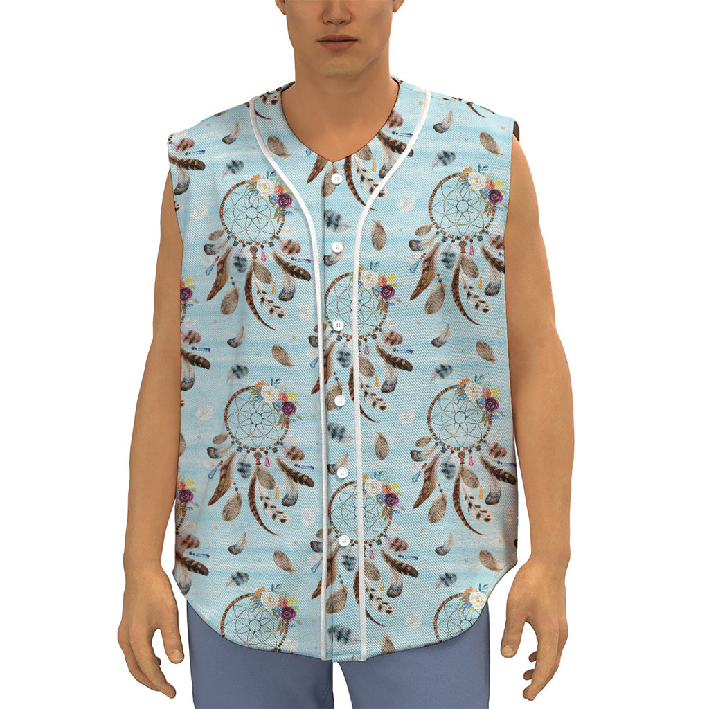 Blue Indian Dream Catcher Pattern Print Sleeveless Baseball Jersey