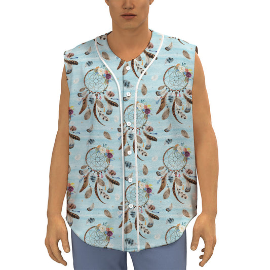 Blue Indian Dream Catcher Pattern Print Sleeveless Baseball Jersey