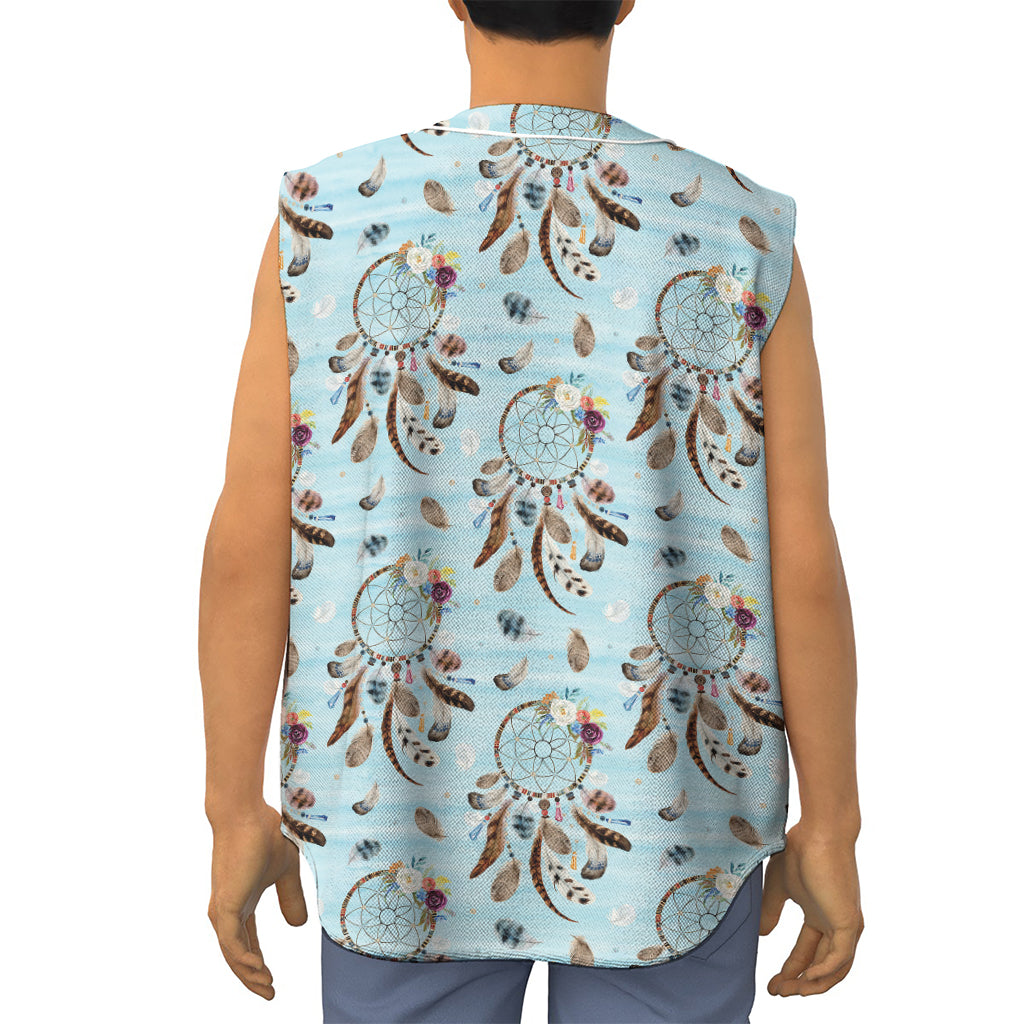 Blue Indian Dream Catcher Pattern Print Sleeveless Baseball Jersey