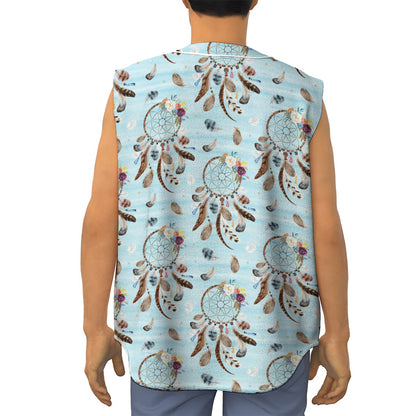 Blue Indian Dream Catcher Pattern Print Sleeveless Baseball Jersey
