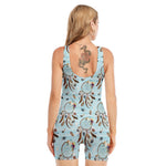 Blue Indian Dream Catcher Pattern Print Sleeveless One Piece Swimsuit