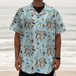 Blue Indian Dream Catcher Pattern Print Textured Short Sleeve Shirt