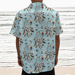 Blue Indian Dream Catcher Pattern Print Textured Short Sleeve Shirt