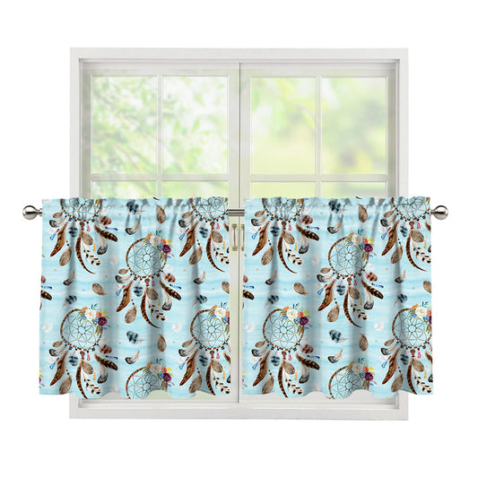 Blue Indian Dream Catcher Pattern Print Tier Curtains