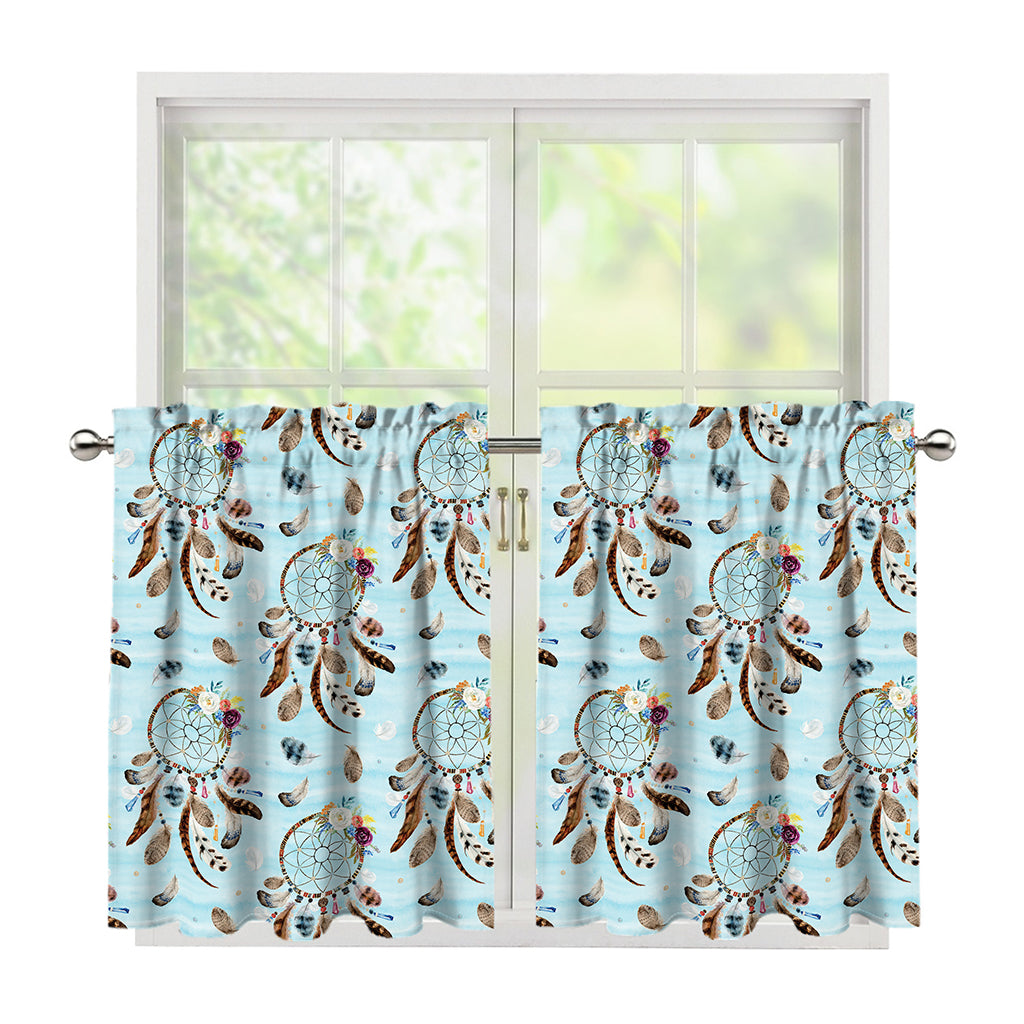 Blue Indian Dream Catcher Pattern Print Tier Curtains