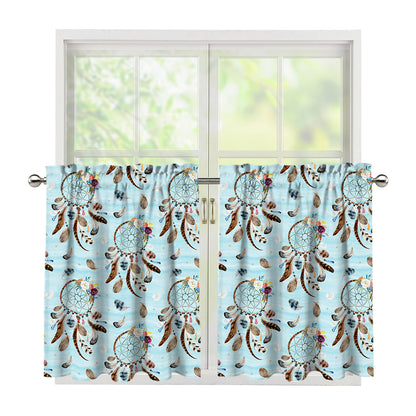Blue Indian Dream Catcher Pattern Print Tier Curtains