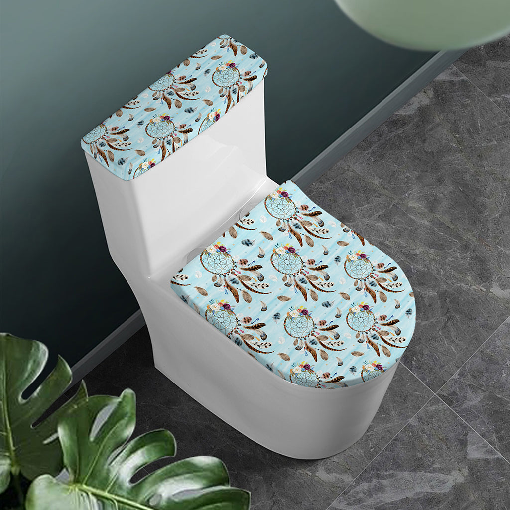 Blue Indian Dream Catcher Pattern Print Toilet Lid And Tank Cover Set
