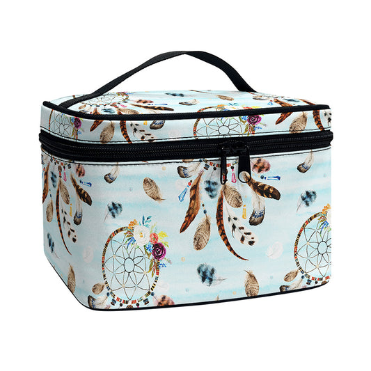 Blue Indian Dream Catcher Pattern Print Travel Makeup Bag