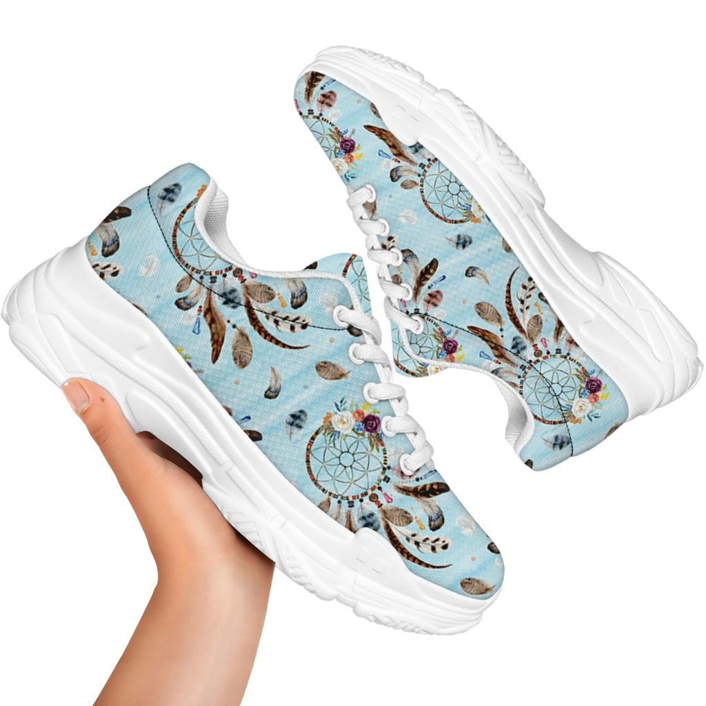 Blue Indian Dream Catcher Pattern Print White Chunky Shoes