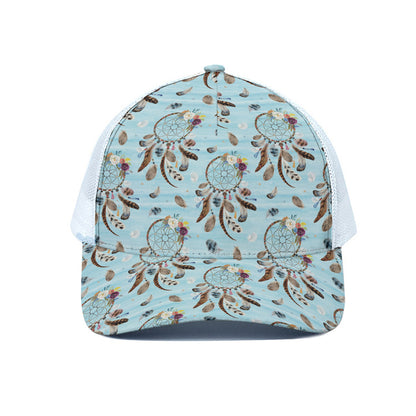 Blue Indian Dream Catcher Pattern Print White Mesh Trucker Cap