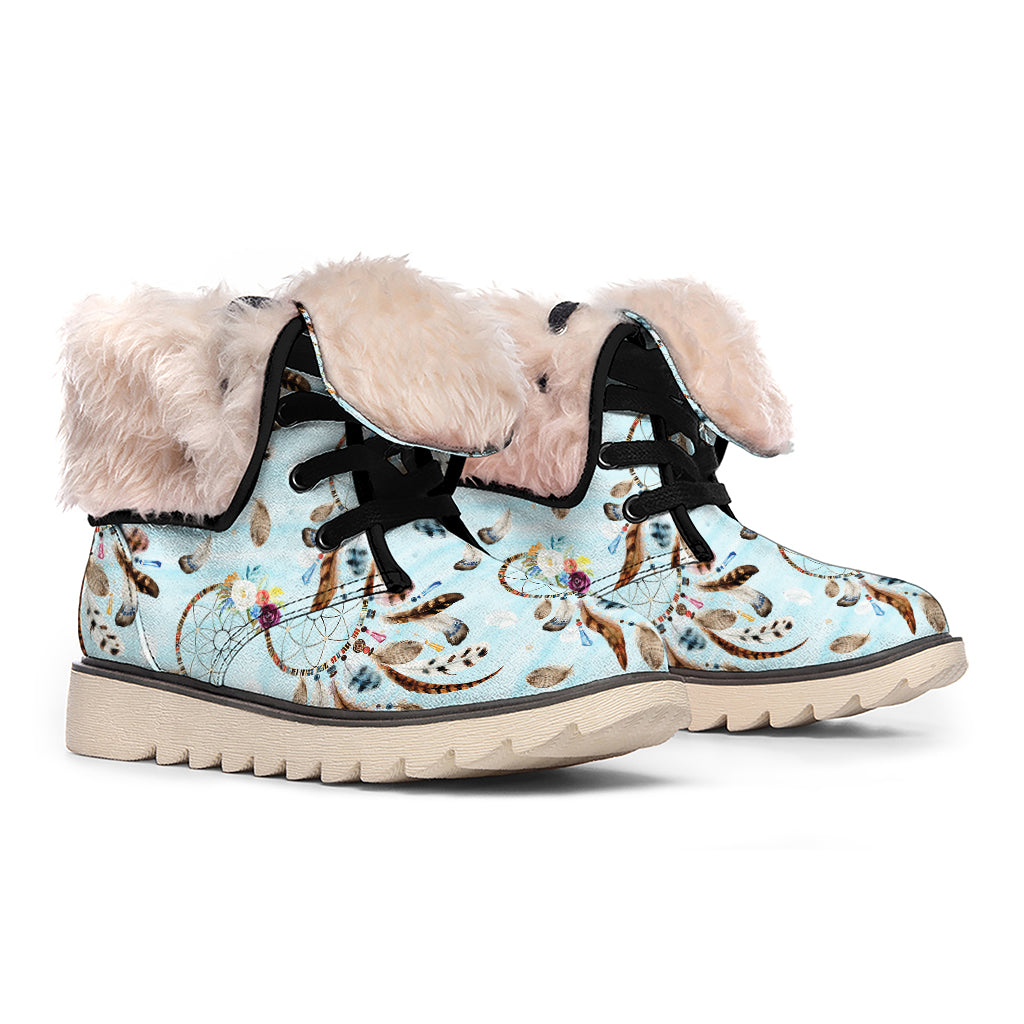 Blue Indian Dream Catcher Pattern Print Winter Boots