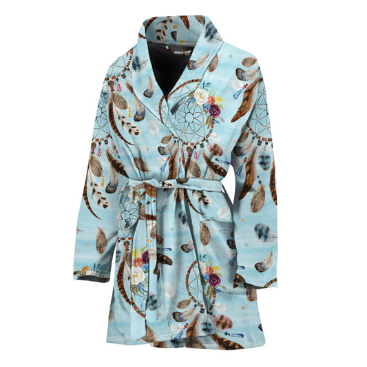 Blue Indian Dream Catcher Pattern Print Women's Bathrobe