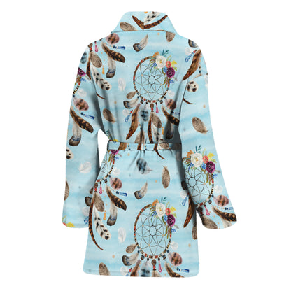 Blue Indian Dream Catcher Pattern Print Women's Bathrobe