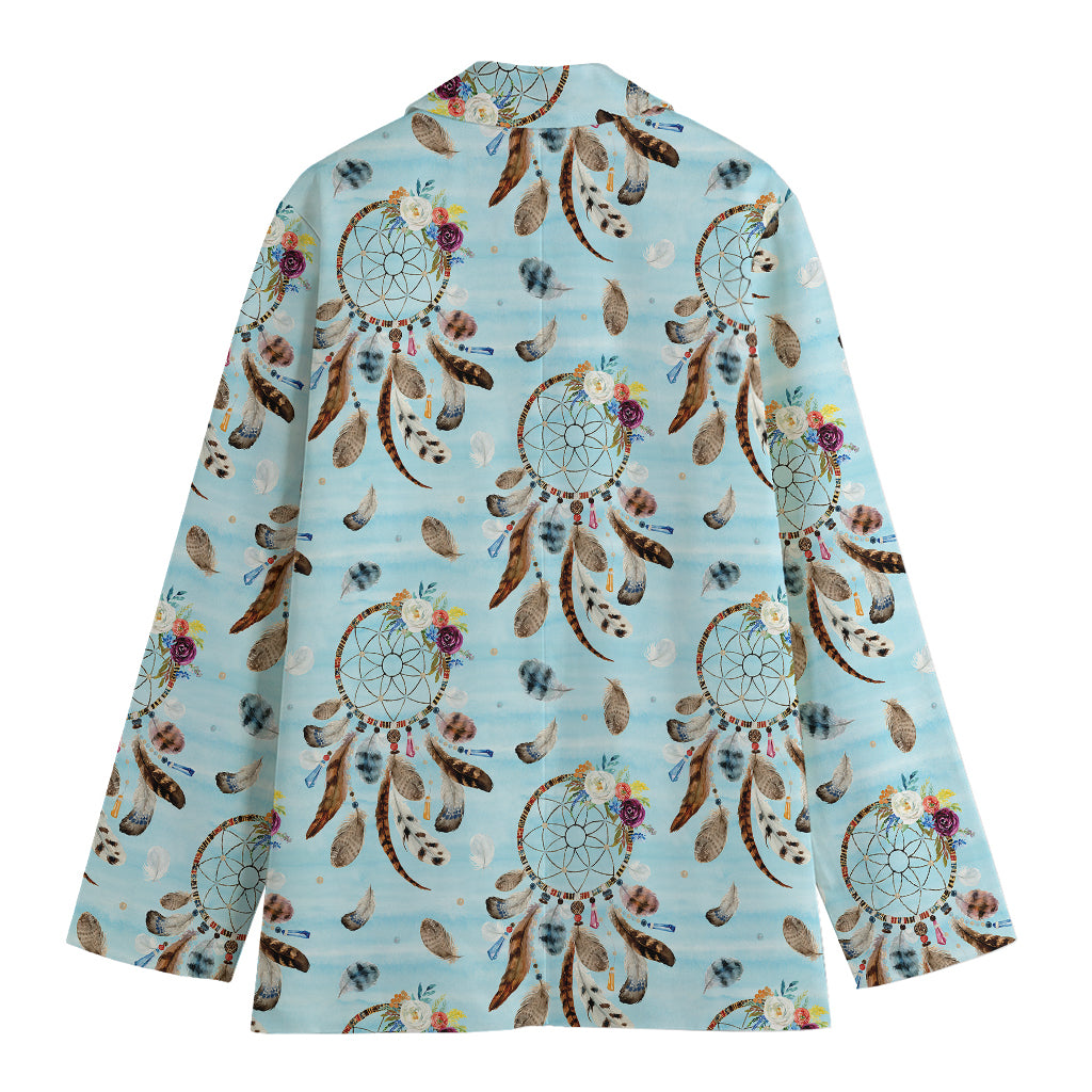 Blue Indian Dream Catcher Pattern Print Women's Cotton Blazer