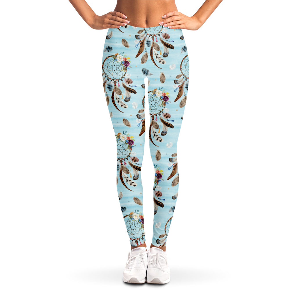 Blue Indian Dream Catcher Pattern Print Women's Leggings